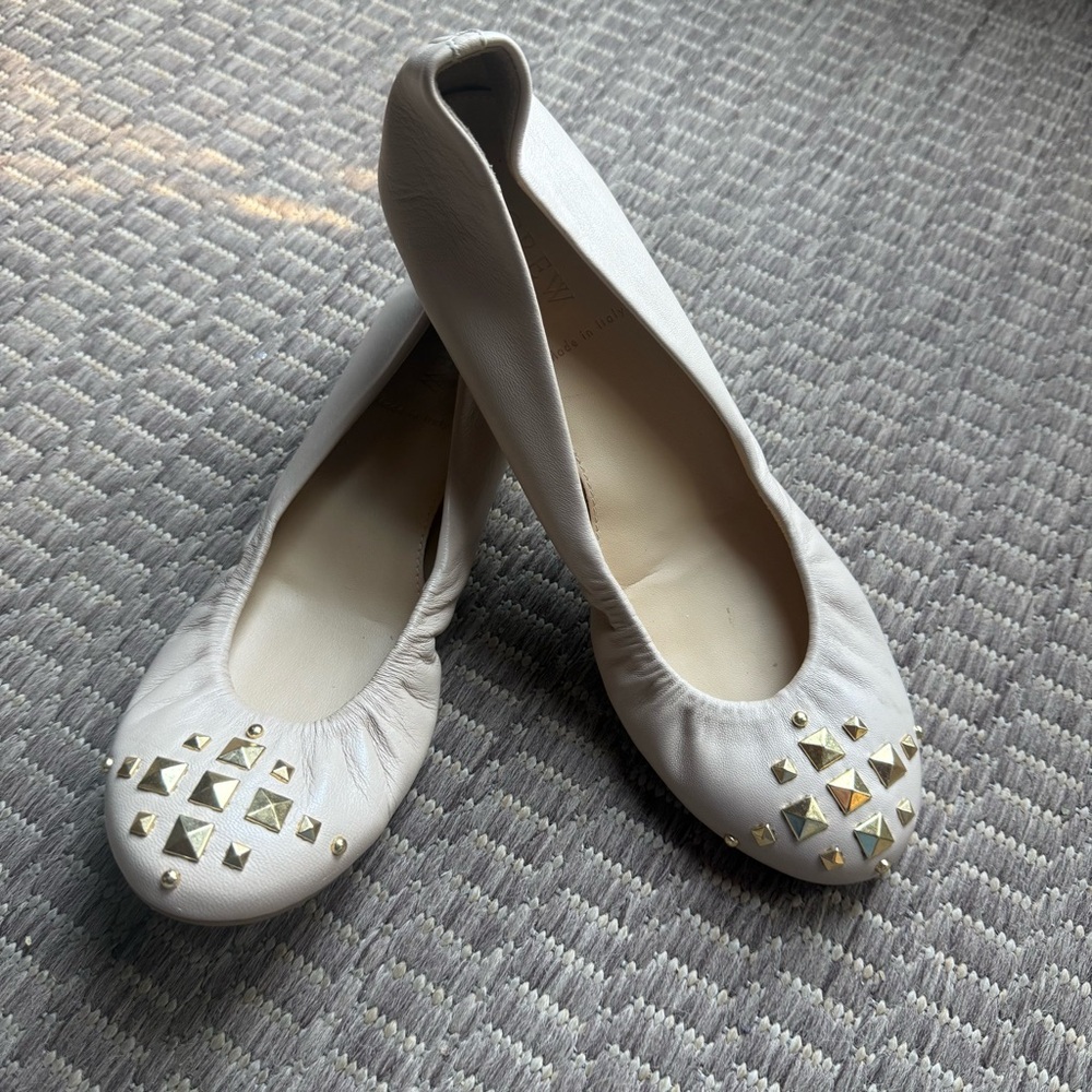 J.Crew Made in Italy Cream Studded Leather Ballet Flats Beige Size 7